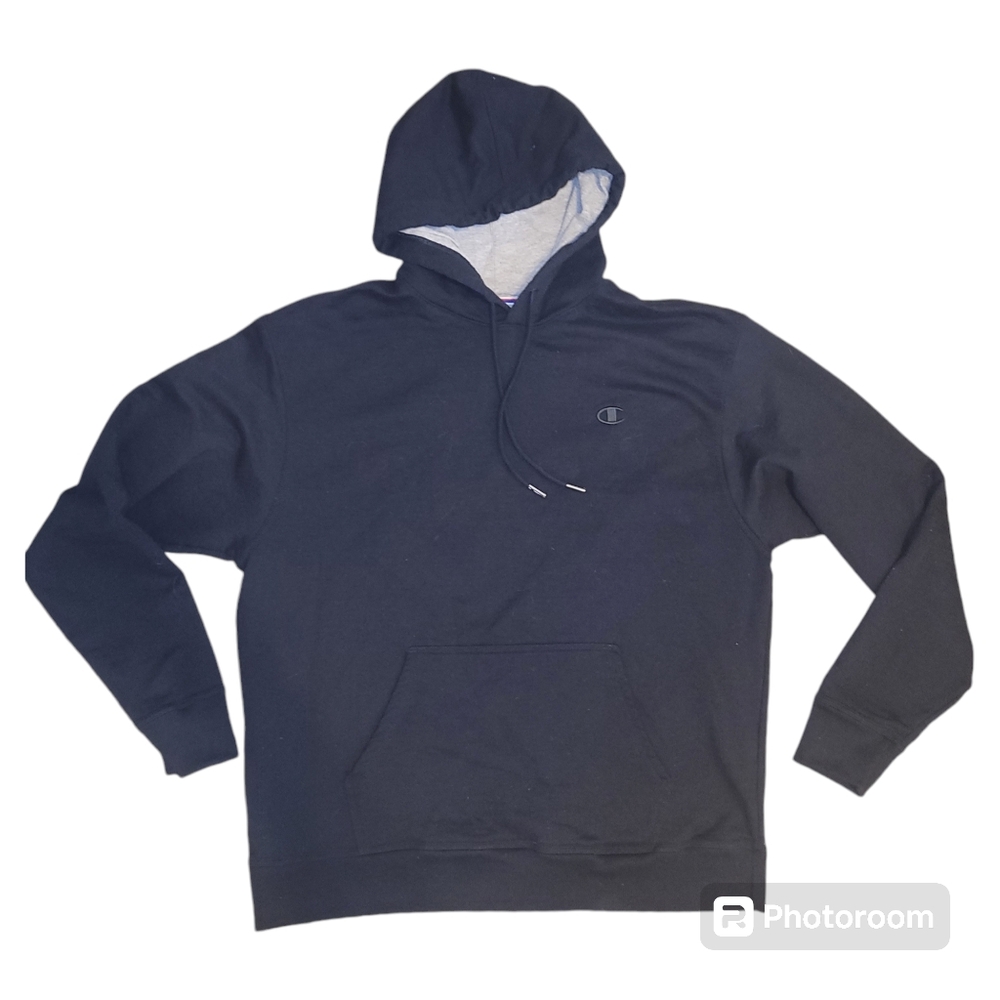 Champion Reverse Weave Hoodie Hooded Sweatshirt Black Thick Pullover Men's XL